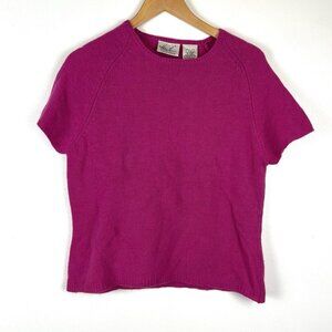 Vintage Kathie Lee Hot Pink Lamswool Angora Short Sleeve Sweater L y2k 90s Flaw